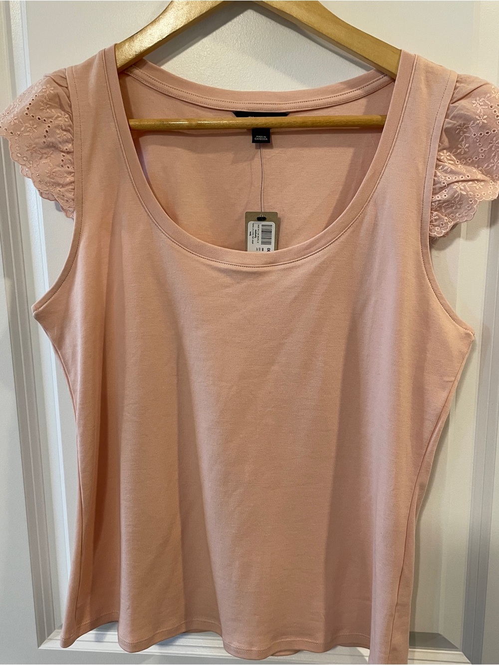 RW&CO. Blush Scoop Neck Tank with Eyelet Cap Sleeves